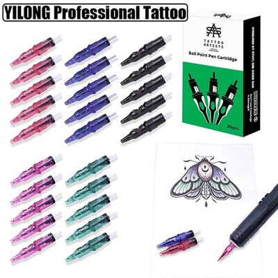 20Pcs Ballpoint Pen Tattoo Cartridge Needle Practice Liner Shader Supplies