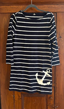 J. Crew Navy Blue White Striped Anchor nautical tee Knit Dress Medium