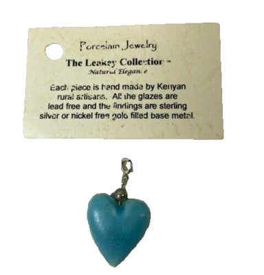 Blue Heart Porcelain Pendant Handmade Kenya Leakey Collection artisan jewelry