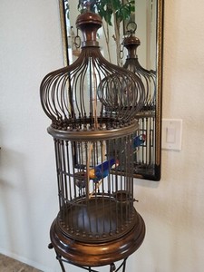 Hanging BirdCage - RARE 1950s Aviary Wood and Bronze Cage LARGE & MINT