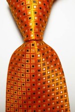New Classic Checks Orange Black White JACQUARD WOVEN 100 Silk Men's Tie Necktie