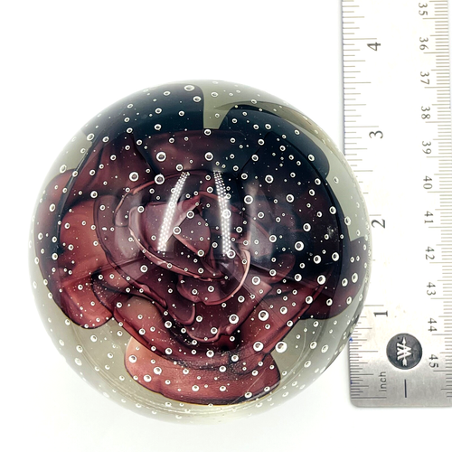 Studio Art Art Glass Paperweight Dark Purple Peony with Controlled Bubbles Retro - Picture 8 of 8