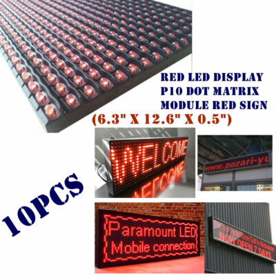 10pcs RED LED Display P10 Dot Matrix Module Red Sign(6.3'' x 12.6'' x 0.5'')
