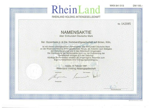 Rheinland Holding AG 100DM Neuss 1997