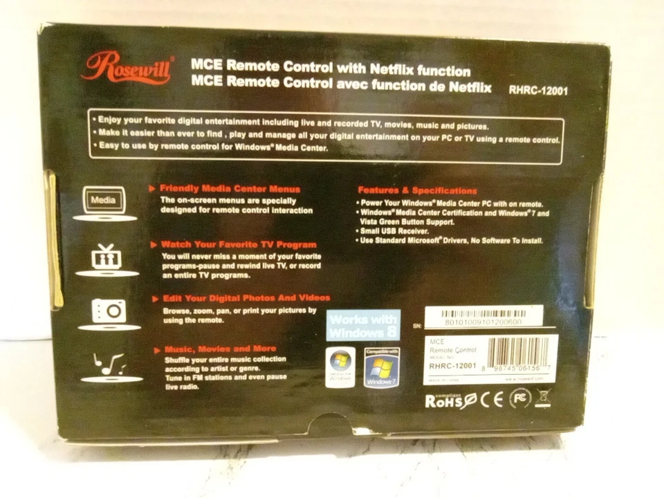 Rosewill RHRC-12001 New-open Box Remote Windows MCE Netflix Function Media - Image 3 of 3