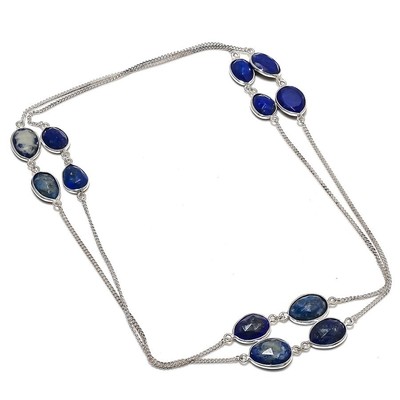Natürlicher Lapislazuli 925 Massiv Silber Tochter Kette Trendy Neu Halskette Schmuck