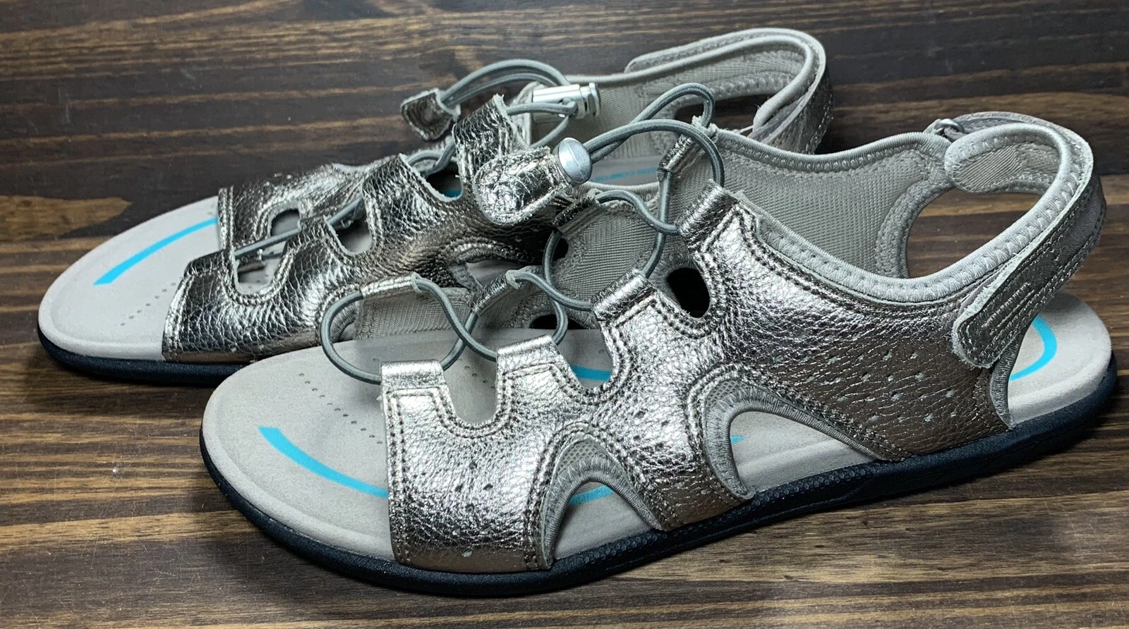 Ecco Gladiator Sandali Donna Taglia 9 9.5 EU 40 Scarpe Sandali Argento Metallizzato