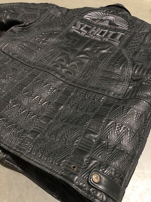 Vintage 90's Schott NYC Leather Spellout Tribal Design Hip Hop