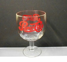 Vintage Retro Red Pepsi Cola Logo Clear Heavy Glass Goblet Glass