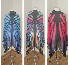 Damen Umhang Schmetterling Standkleid Badeumhang Chiffon pink blau bunt