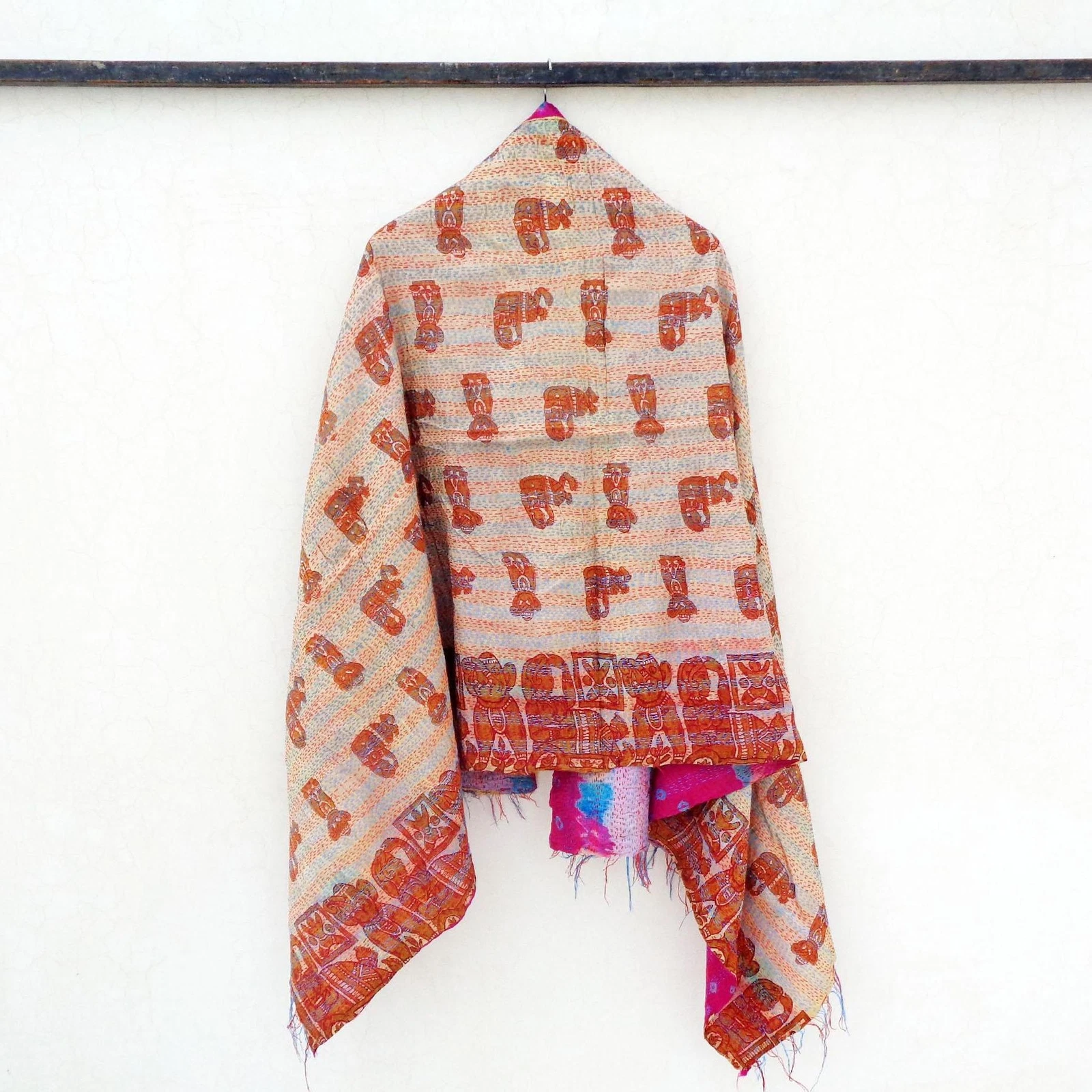 Silk Kantha Scarf Head Wrap Stole veil Hand Quilted Women Shawl Stitched