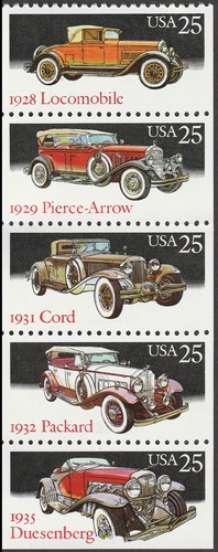US 2381-2385 2385a BK164 Classic Cars 25c booklet 20 MNH 1988 - Picture 2 of 2