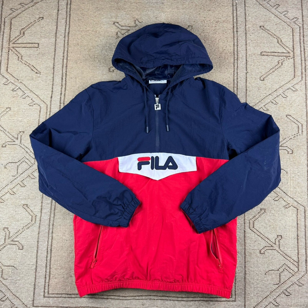 Fila Navy Blue Red White Pullover Quarter Zip Windbreaker Jacket