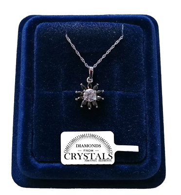 Halskette Schwarze Blume Kette pl. 18k Weißgold mit Zirkonia Kristallen 