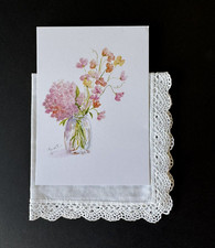 Vintage 100 Cotton Hanky with Crochet Edge with Signed Watercolor Print