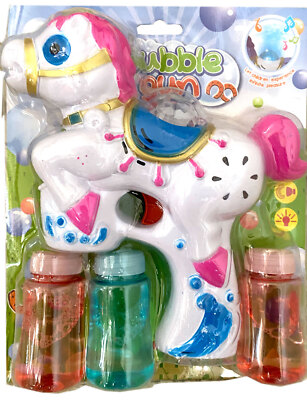 White Horse Bubble Gun Blower Blaster with Flashing LED Lights & Music Refill