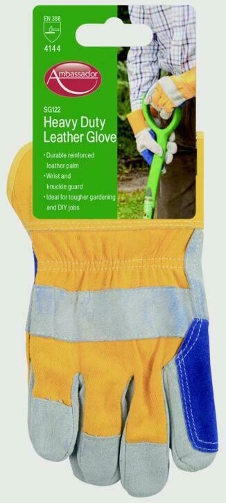 Ambassador Gardening Deluxe Heavy Duty Leather Glove Reinforced Leather Palm