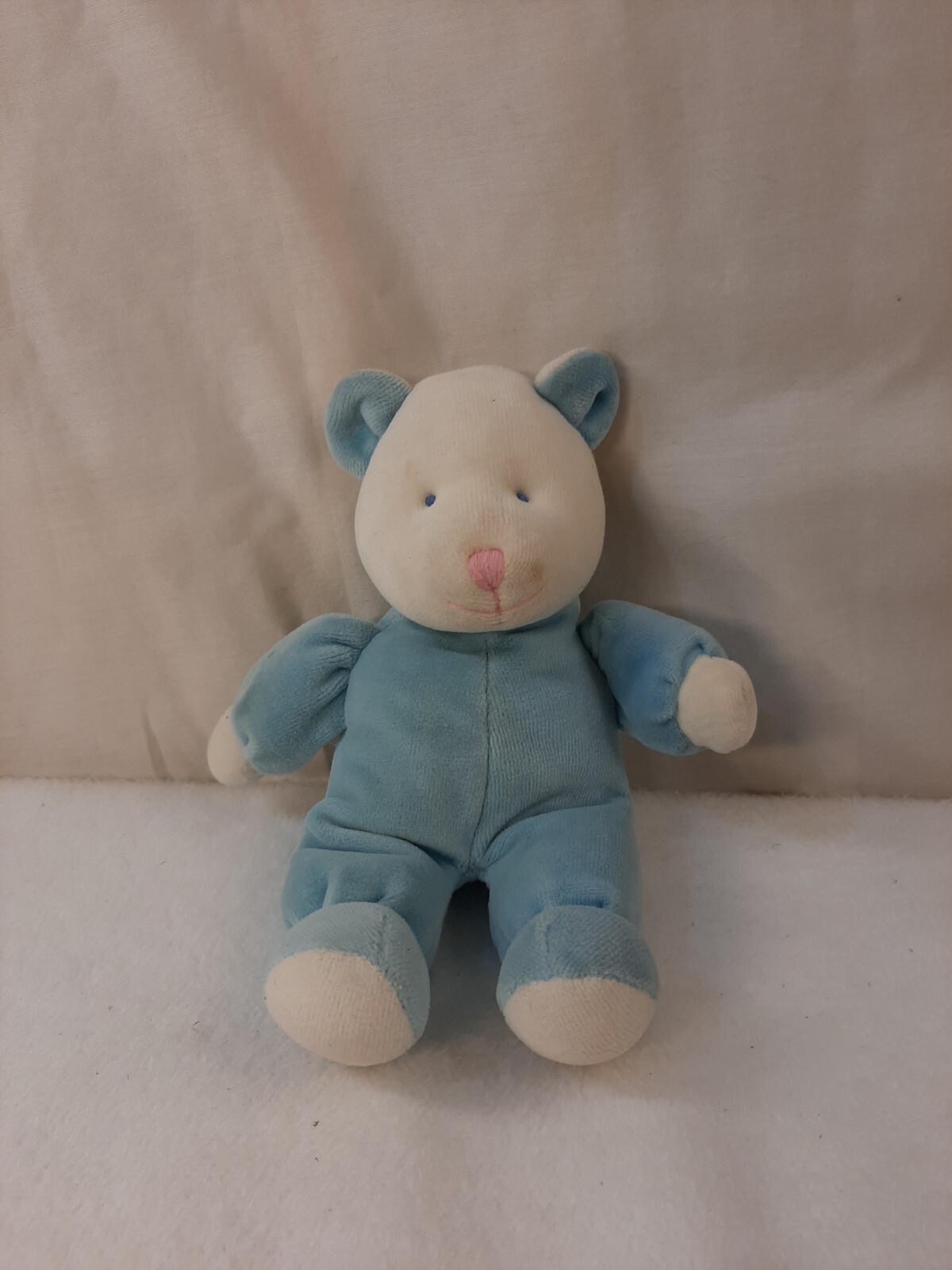 Russ Berrie Plush Baby Teddy Bear Stuffed Animal Toy Rattle Blue Vintage Soft