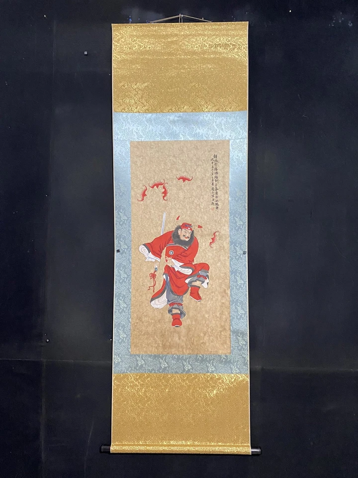 Pintura a mano de pergamino chino vintage de 71 pulgadas "Zhong Kui" papel de arroz marcas Wu Daozi Foto 2 de 4