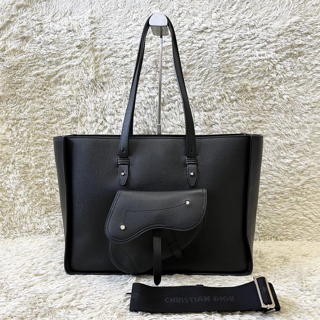 Sac fourre tout Dior 2 voies selle cuir noir épaule A4 possible