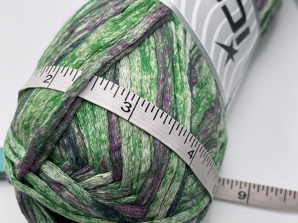 Algodão verde respingo roxo + 82030 fios de gelo 100% algodão penteado 100gr 246yds - Imagem 4 de 4