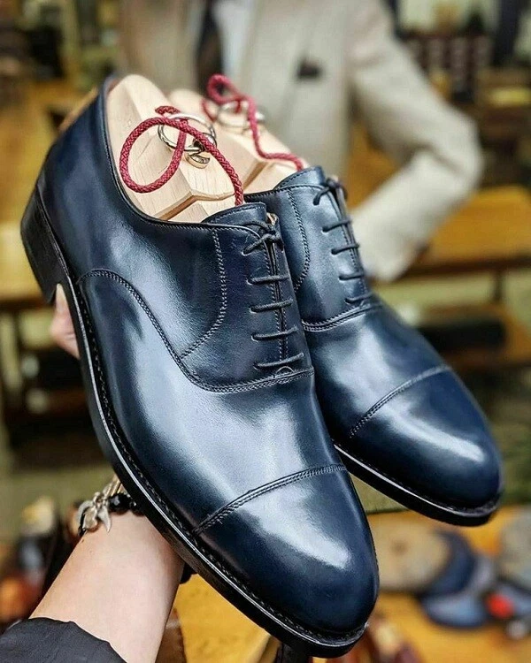 Handmade Mens Oxfords Dress shoes Men Navy blue oxford formal shoes