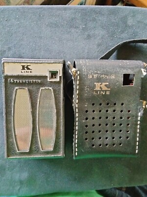 Vintage K LINE 14 TRANSISTOR POCKET RADIO WITH LEATHER CASE ''WORKS'' HONG KONG