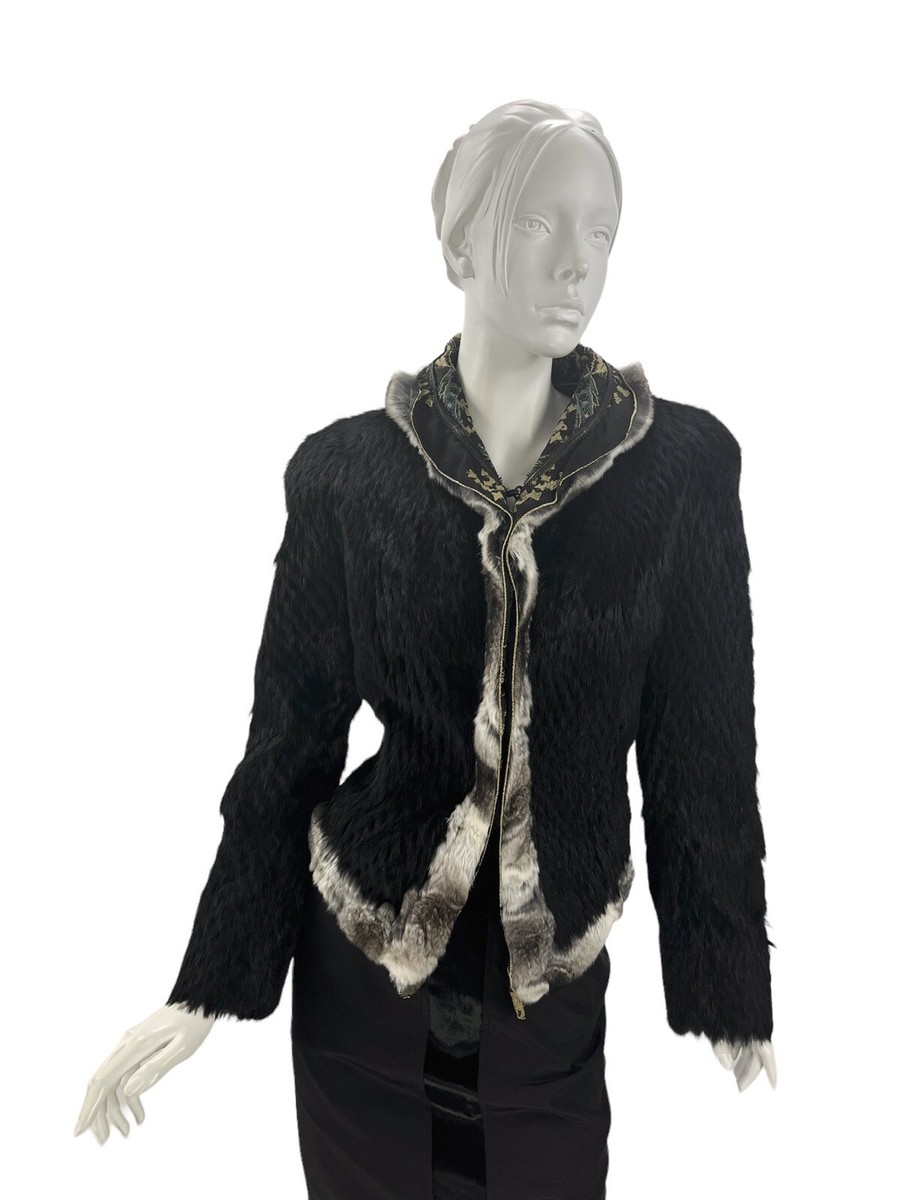 2004 Vintage Roberto Cavalli Black Lapin & Chinchilla Fur Silk