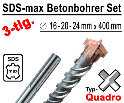 STAVTOOL SDS-max Betonbohrer Set 3-tlg Quadro Bohrer Hammerbohrer 16mm 20mm 24mm x 400mm