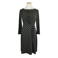GILLI Dress Black Gold Print Soft Knit Elastic Tuck Waist Size Medium