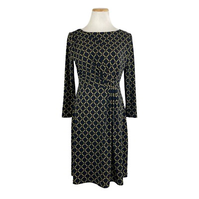 GILLI Dress Black Gold Print Soft Knit Elastic Tuck Waist Size Medium | eBay