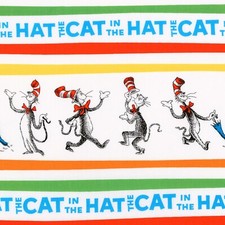 Licensed Fabric Dr Seuss Cat in Hat Character Stripe White - Robert Kaufman YARD