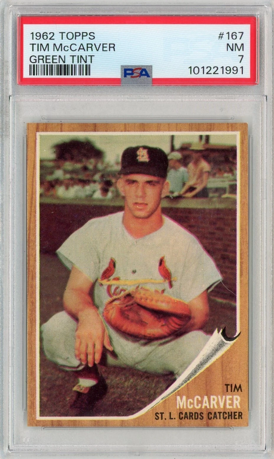 1962 Topps Tim McCarver Green Tint PSA 7 NM Graded Rookie #167 Cardinals MLB