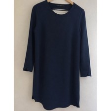 Zara Black Open Back Shift Dress Long Sleeve Minimalist Made in Portugal Size L