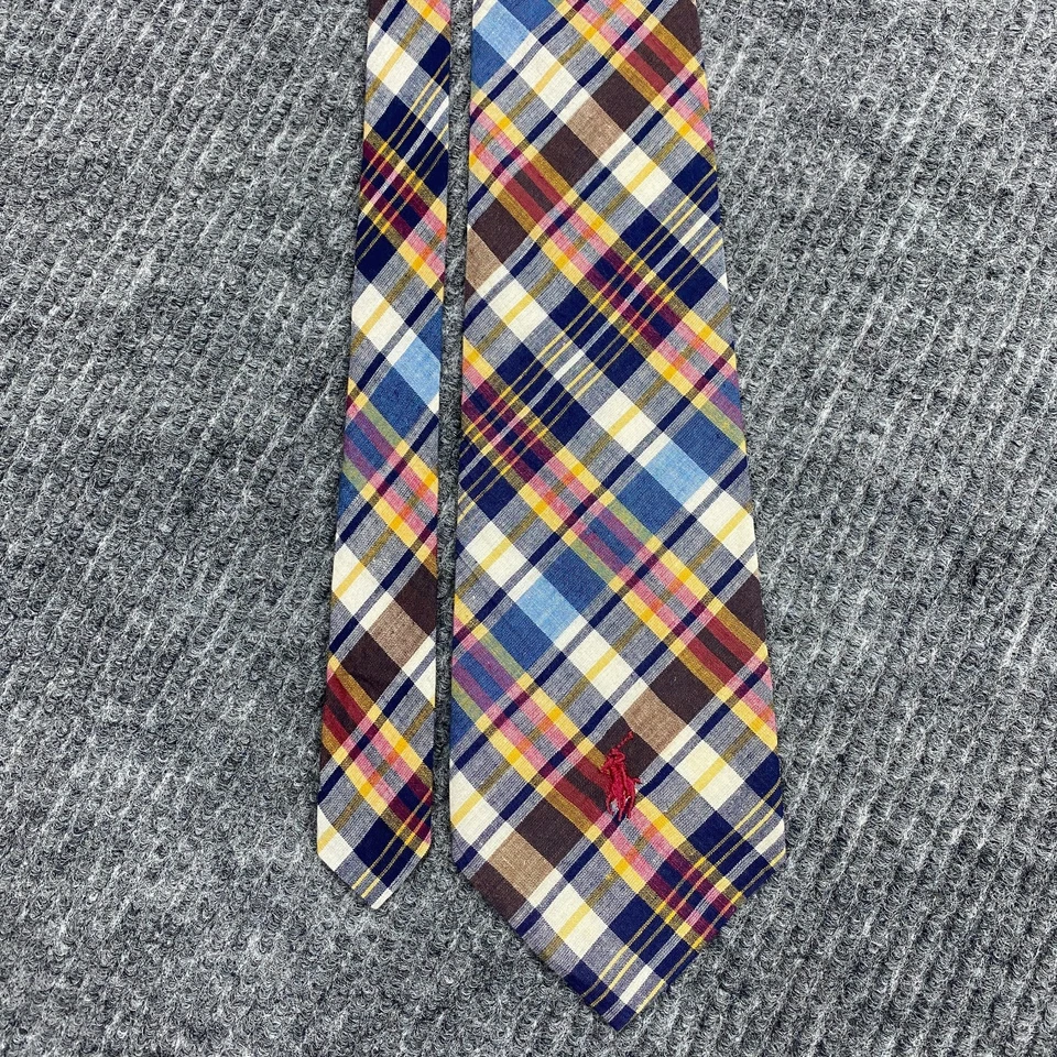 Corbata de Colección Polo Ralph Lauren Multicolor a Cuadros 100% Algodón Acabada a Mano Foto 2 de 4