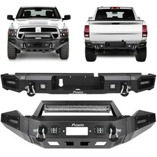Front Rear Bumper w/ LED Lights D-rings Set For 2013 2014-2018 Dodge Ram 1500