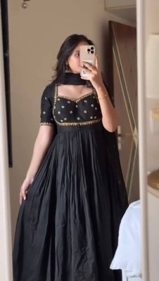Stylish Look Black Vichitra Silk Gown Bottom With Dupatta For Functional Wear