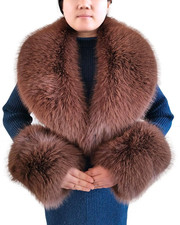 Faux Fur Collar Cuffs Set Warm Fake Fur Scarf Winter Women Fluffy Large Shawl Fu