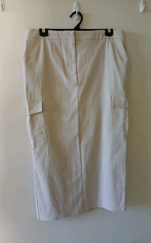 Decjuba Size 16 Cargo Canvas A-line Maxi Skirt Beige As New