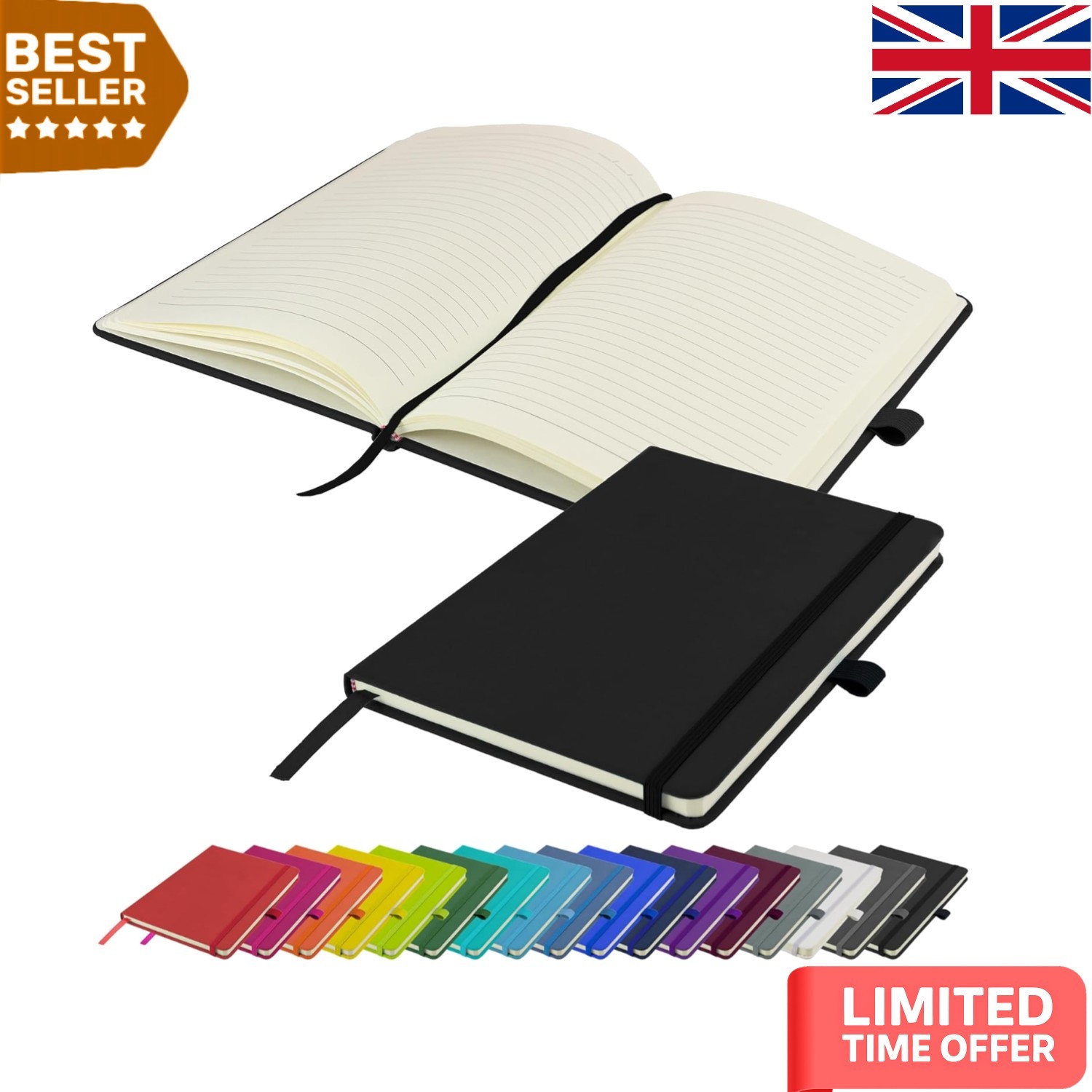 Black A5 Notebook with Ribbon Page Marker, Pen Loop & Elastic Closure