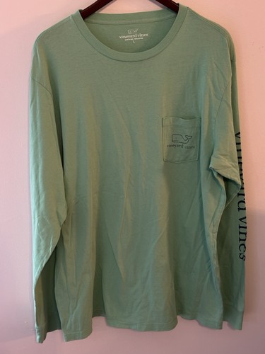 Vineyard Vines Long Sleeve T-Shirt men’s large mint green blue spell out/ whale - Picture 2 of 7