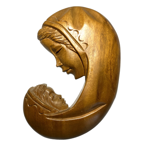 Vintage Virgin Mary Madonna & Baby Jesus Hand Carved Wooden Plaque | eBay