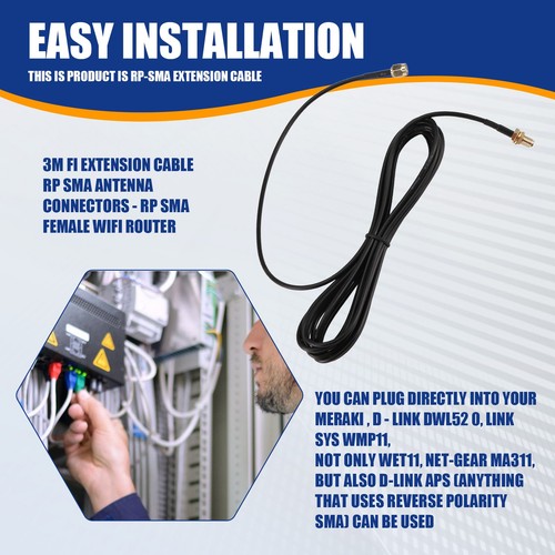 WLAN Verlaengerung cable d'antenne RP Connecteur SMA - RP SMA Rout3455 - Photo 2/7