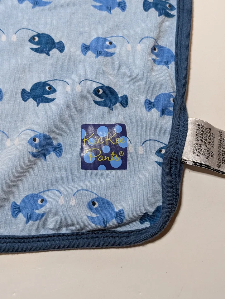 KicKee Pants Lovey Security Blanket Pond Angler Fish Blue 14" Bamboo HTF - Image 3 of 4