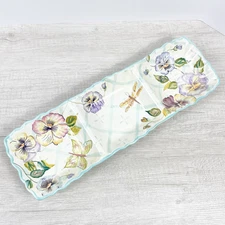 Vintage Capriware Pansy Collection Blue Floral Divided Serving Dish Dragonfly