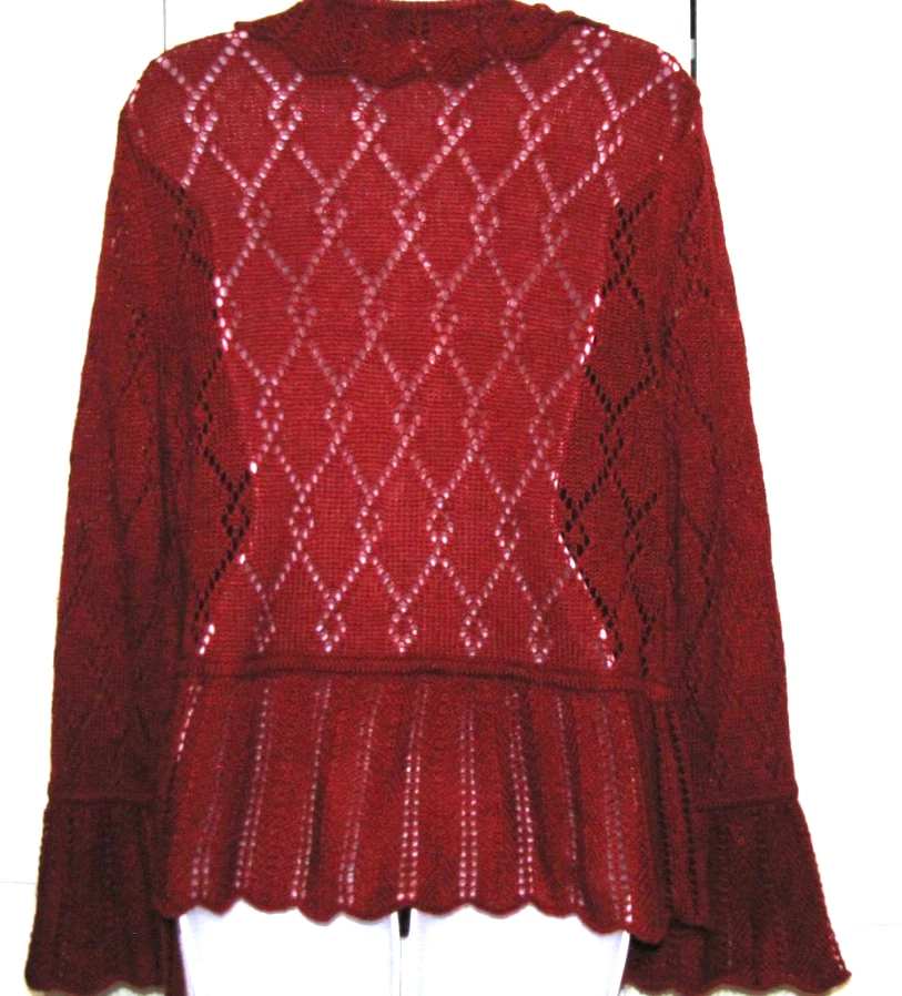 VTG White Stag Red Tie Front Ruffled Cardigan Sweater Long-Sleeve Bell-cuff Wm.L - Image 3 of 4