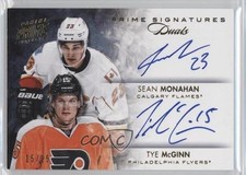 2013-14 Panini Prime Signatures Dual Gold 15/25 Sean Monahan Tye McGinn Auto 2a8
