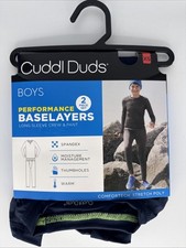Cuddl Duds Base Layer Boys Youth XS 4/5 2pc Set Pant Crew Top Navy BLUE NEW
