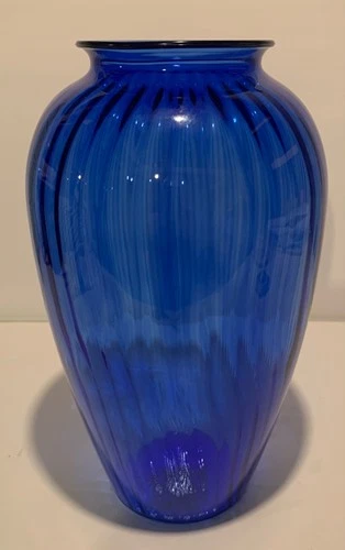 Vintage Anchor Hocking Cobalt Blue Ribbed Optic Tall Glass Vase