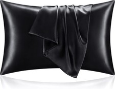 Satin Pillowcases, Queen Size 20x30 Inch, Black, Set of 2